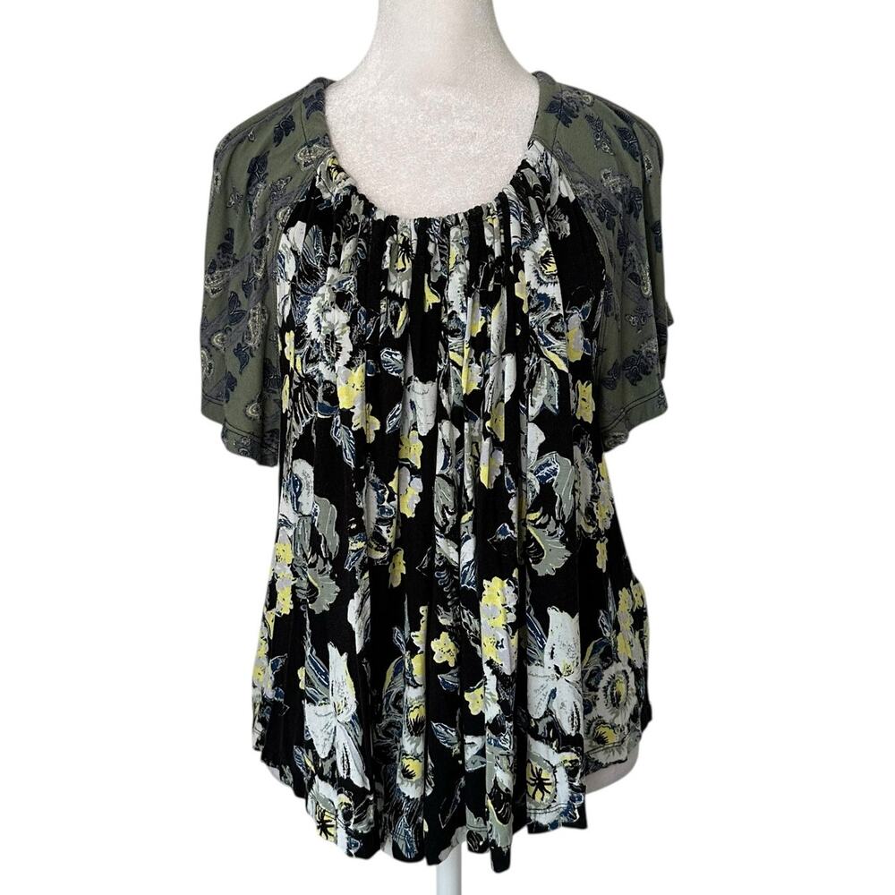 Free People black, yellow & blue floral cold shoulder top size M